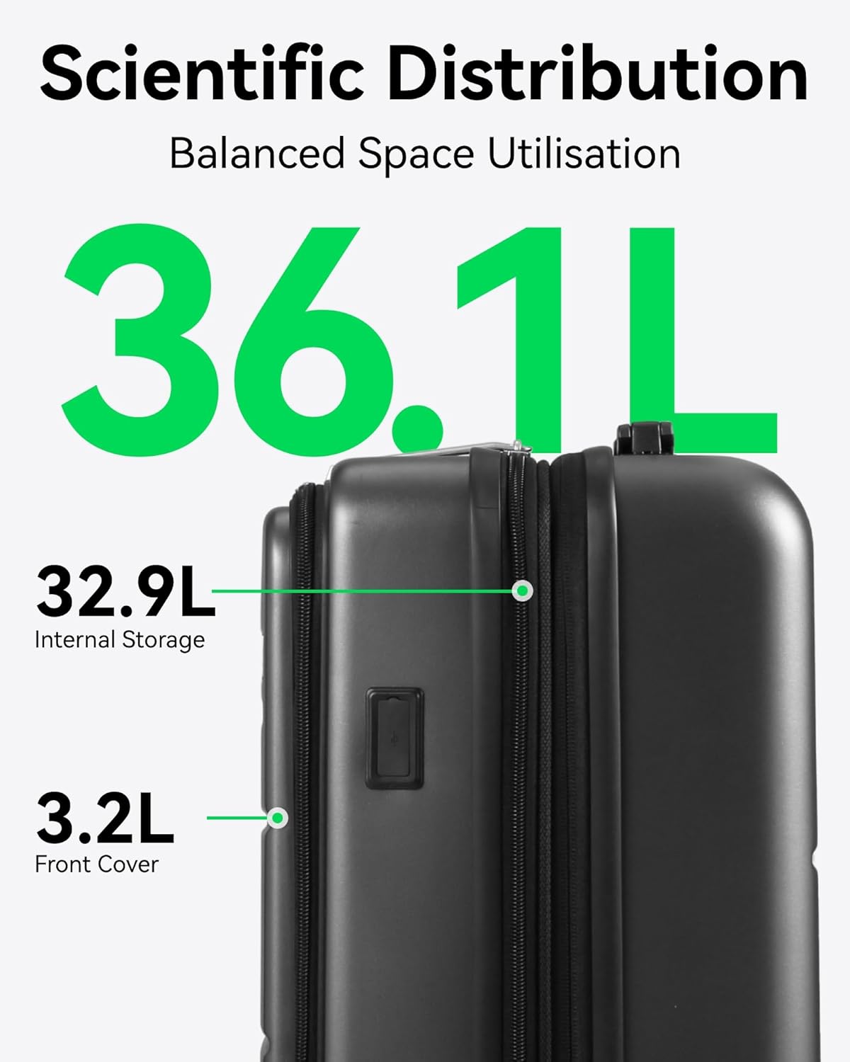 LUGGEX Carry On Luggage 22x14x9 Airline Approved, Expandable Polycarbonate Suitcase with Front Pocket (Light White, 20 Inch, 36.1L)