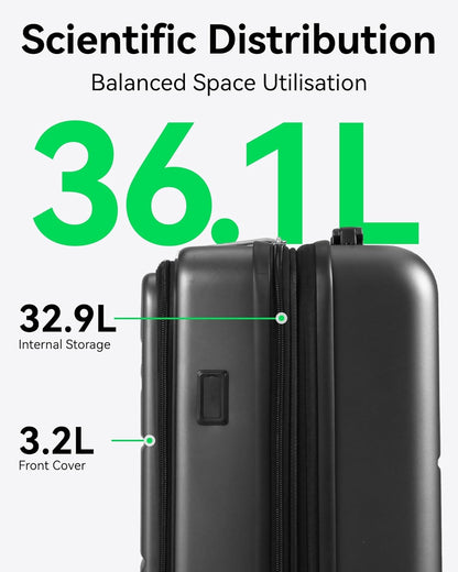 LUGGEX Carry On Luggage 22x14x9 Airline Approved, Expandable Polycarbonate Suitcase with Front Pocket (Light White, 20 Inch, 36.1L)