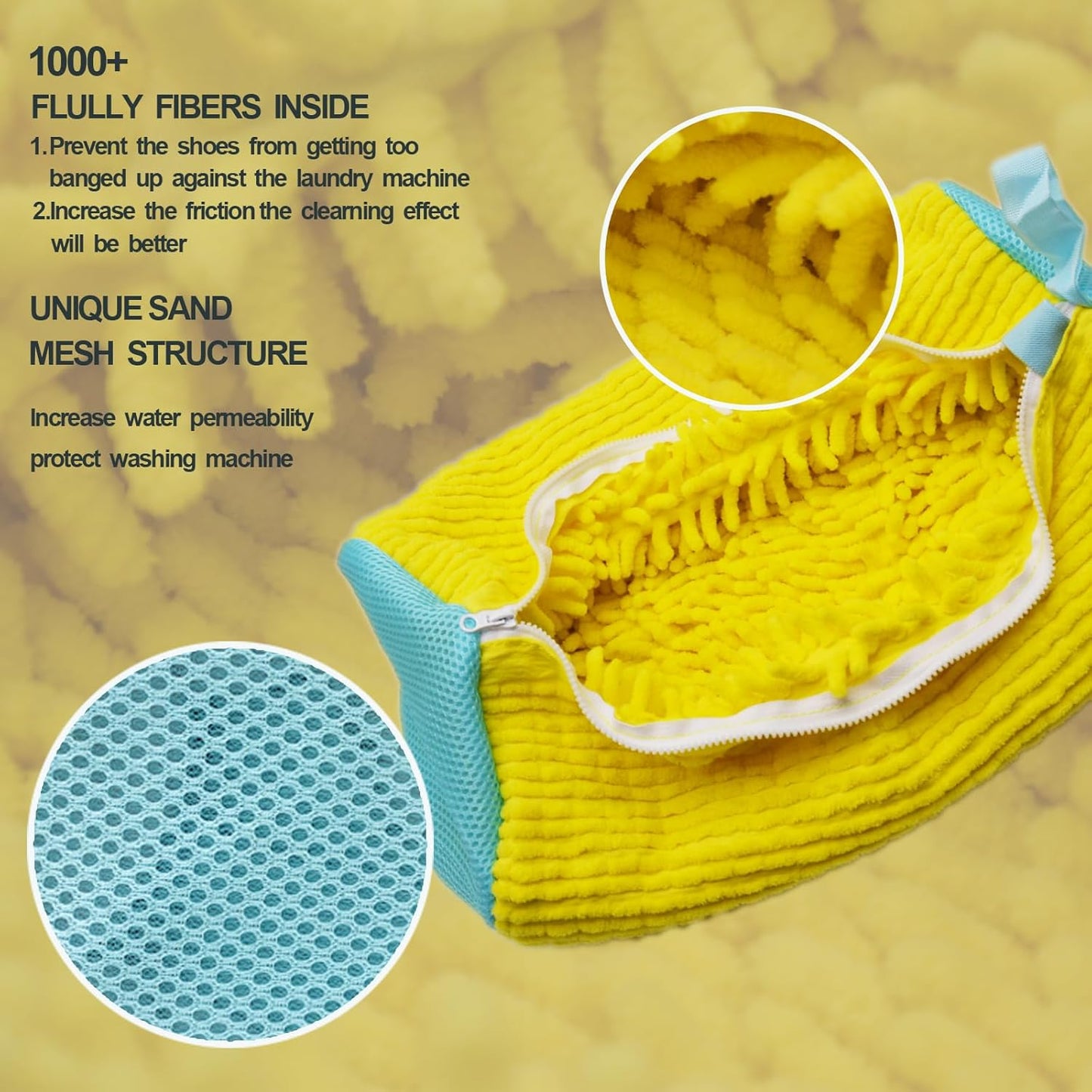 Shoe Washing Machine Bag, Sneaker Laundry Cleaning Bag for Washer and Dryer, 2pcs Yellow Shoe Wash Bags for Most Types and Sizes