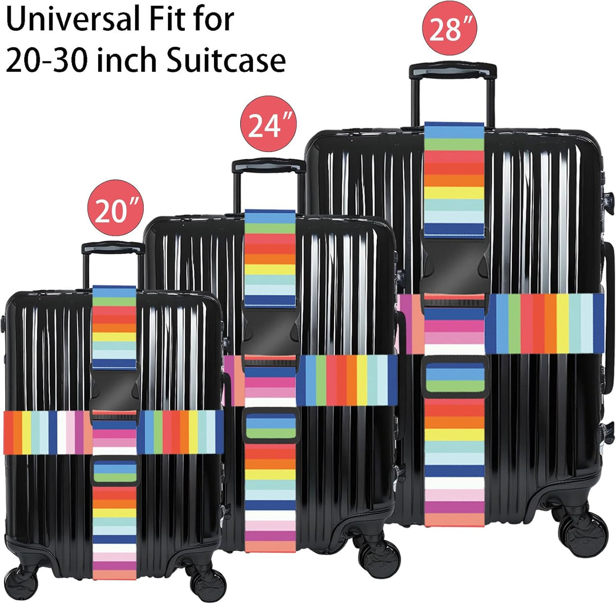 Rainbows Luggage Straps for Suitcases, Adjustable Luggage Travel Belts Security While Travel, Strong Polyester Fabric, Easy-to-Recognize Stylish Design Travel Essentials, 2 Pack