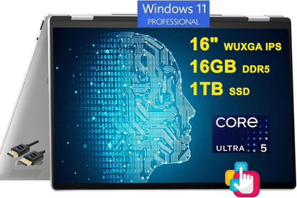 HP Envy x360 2-in-1 AI PC Laptop | 16" WUXGA IPS Touch | Intel 12-core Ultra 5 125U (>i7-1335U) | 16GB DDR5 1TB SSD Backlit Thunderbolt USB-C Poly Studio Privacy Camera Win11Pro Silver + HDMI Cable