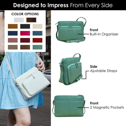 ili New York Genuine Leather Crossbody Bags for Women - Premium RFID Blocking Shoulder Bag Organizer with Adjustable Strap