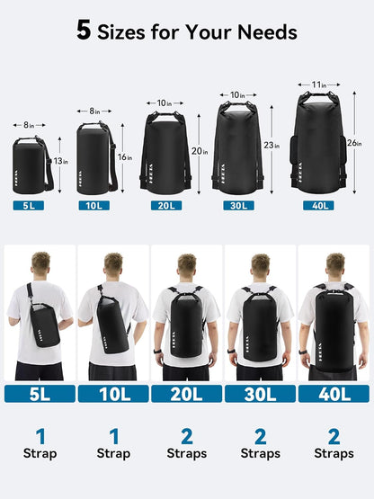 HEETA Waterproof Dry Bag for Women Men(Upgraded Version) 5L/10L/20L/30L/40L Roll Top Lightweight Dry Storage Bag Backpack with Emergency Whistle for Travel, Swimming, Boating, Kayaking, Camping, Beach