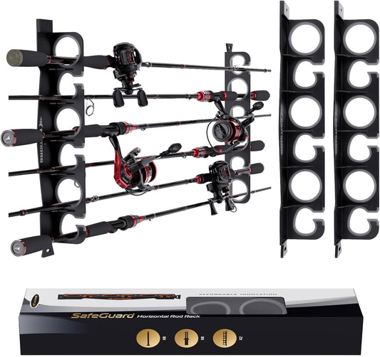 KastKing SafeGuard Fishing Rod Holder for Garage, Wall or Ceiling Mounted Fishing Rod Rack Storage Organizer, Fishing Pole Holder Holds 6 Rods or Combos in Less Than 18 Inches