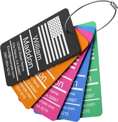 Luggage Tags for Suitcase - Orange Personalized Engraved Metal Tag for Cruise Travel - Custom Name Tags Suitable for Bags and Backpacks