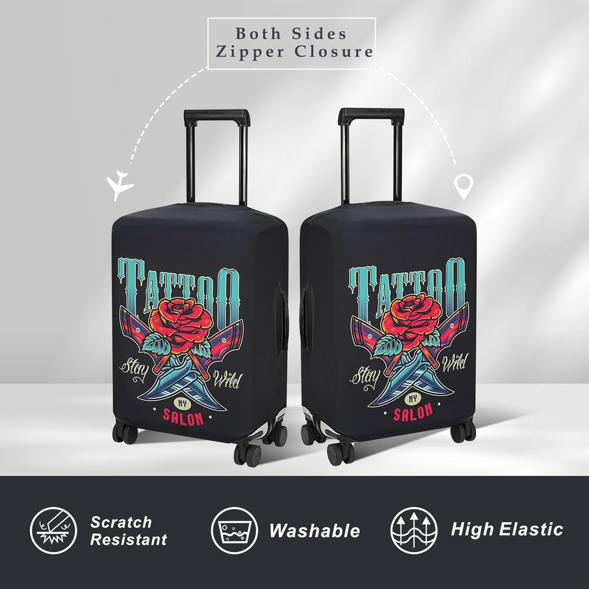Explore Land Travel Luggage Cover Suitcase Protector Fits 18-22 Inch Case (Blade Rose, S)
