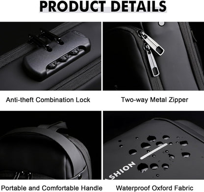 Sling Bag for Men Anti-theft USB Crossbody Shoulder Backpack Purse Waterproof PU Leather Chest Bag Travel Daily Use