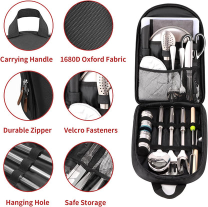 Portable Camping Kitchen Utensil Set-27 Piece Cookware Kit, Stainless Steel Outdoor Cooking and Grilling Utensil Organizer Travel Set Perfect for Travel, Picnics, RVs, Camping, BBQs, Parties and More
