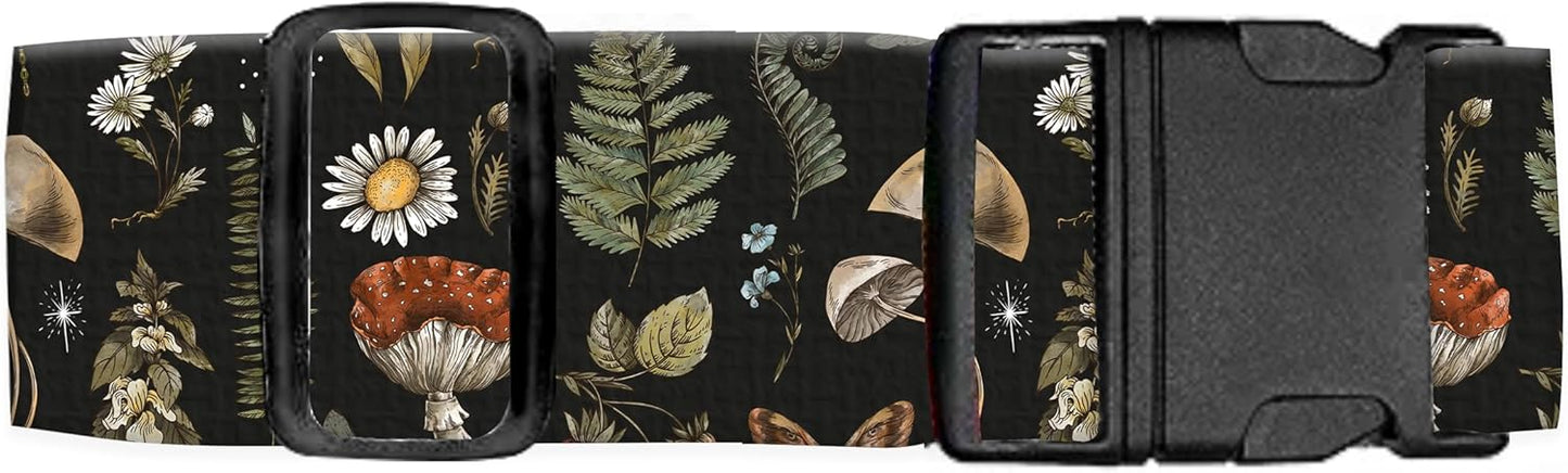 Luggage Straps for Suitcases Travel Belt Accessories, Cute Suitcase Strap, Adjustable Luggage Belt Strap, Heavy Duty with Quick-Release Buckle Luggage Strap Boho Mushrooms