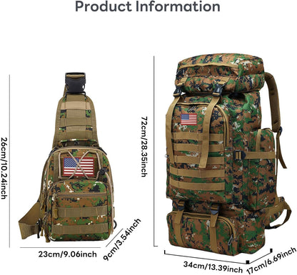 80L 2Pcs Hiking Backpack for Men with Sling Tactical Backpack - Rucksack Molle Military Tactical Waterproof Lightweight Camping Backpack 3 Day Assault Pack for Travel, Climbing, Backpacking