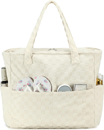 LEDAOU Large Beach Tote Bag Women Waterproof Sandproof Zipper Beach Tote Bag for Pool Gym Grocery Travel with Wet Pocket