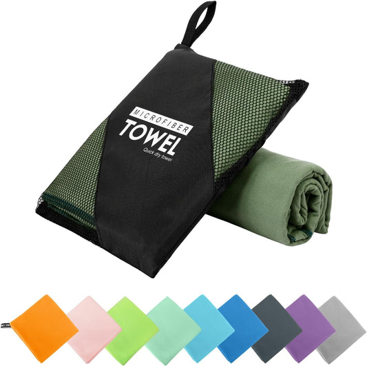 Microfiber Travel Towel, Soft Lightweight Quick Dry Towel, Super Absorbent Compact Travel & Sports & Beach Towels for Camping, Backpack, Gym, Swimming, Yoga, Hiking (L:24"×48" -ArmyGreen)