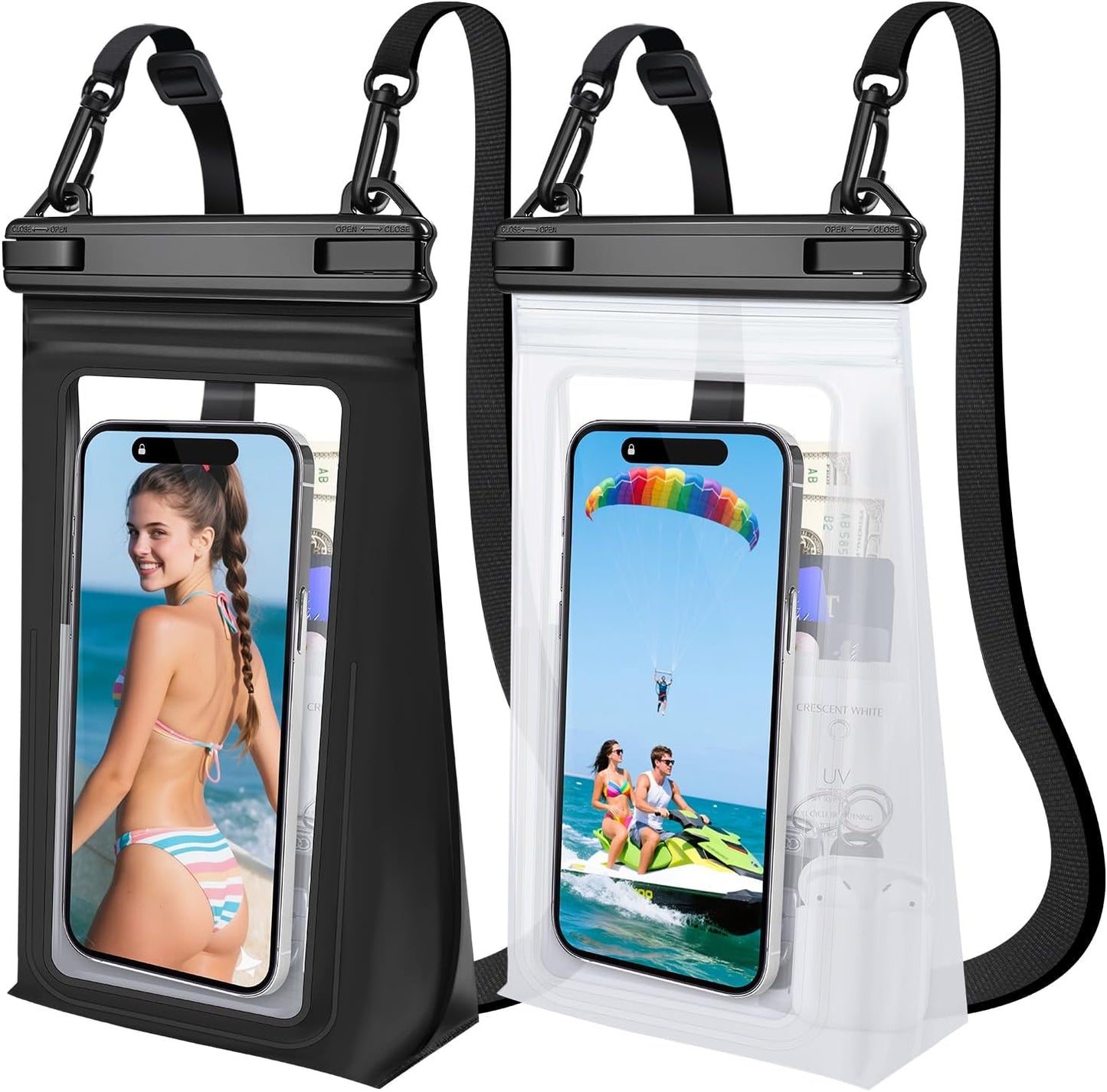 2 Pack Large Waterproof Phone Pouch, Waterproof Phone Case for iPhone 16 15 14 13 Pro Max Galaxy S25 S24 All Devices, IPX8 Double Sealing, Floating Water Proof Bag for Beach Water Park