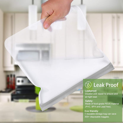 SPLF 18 Pack BPA FREE Reusable Storage Bags (6 Gallon Freezer Bags, 6 Sandwich Bags, 6 Snack Bags), Extra Thick Leakproof Silicone and Plastic Free Lunch Bag