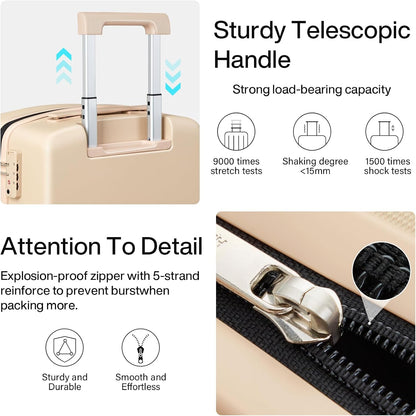 Hanke 20 Inch Hard Shell Suitcases with Spinner Wheels, Lightweight Carry On Luggage 22x14x9 Airline Approved Built-in TSA Lock, Durable Suitcase Rolling Luggage Carry-On Bag(Cuba Sand)