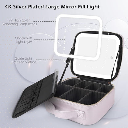 MOMIRA Travel Cosmetic Train Case with Lighted Mirror 3 Color Scenarios Cosmetic Bag Organizer with Adjustable Dividers Makeup Storage for Women, Makeup Accessories & Tools Case Violet Grey