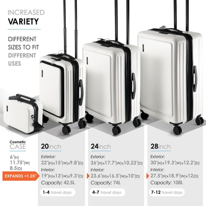 Hard Shell Luggage Sets with Spinner Wheels 4 Piece, Expandable Large Suitcases with TSA Lock, Travel Large Suitcase Set, White Luggage Set
