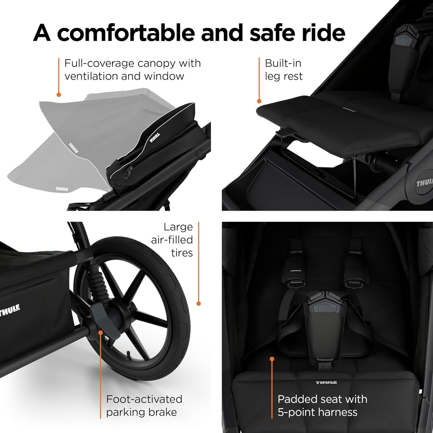 Thule Urban Glide 4-Wheel Single Child All-Terrain Stroller, Full-Suspension System, Air-Filled Tires, Upright seat with Adjustable Recline and Built-in Leg Rest, Baby Stroller