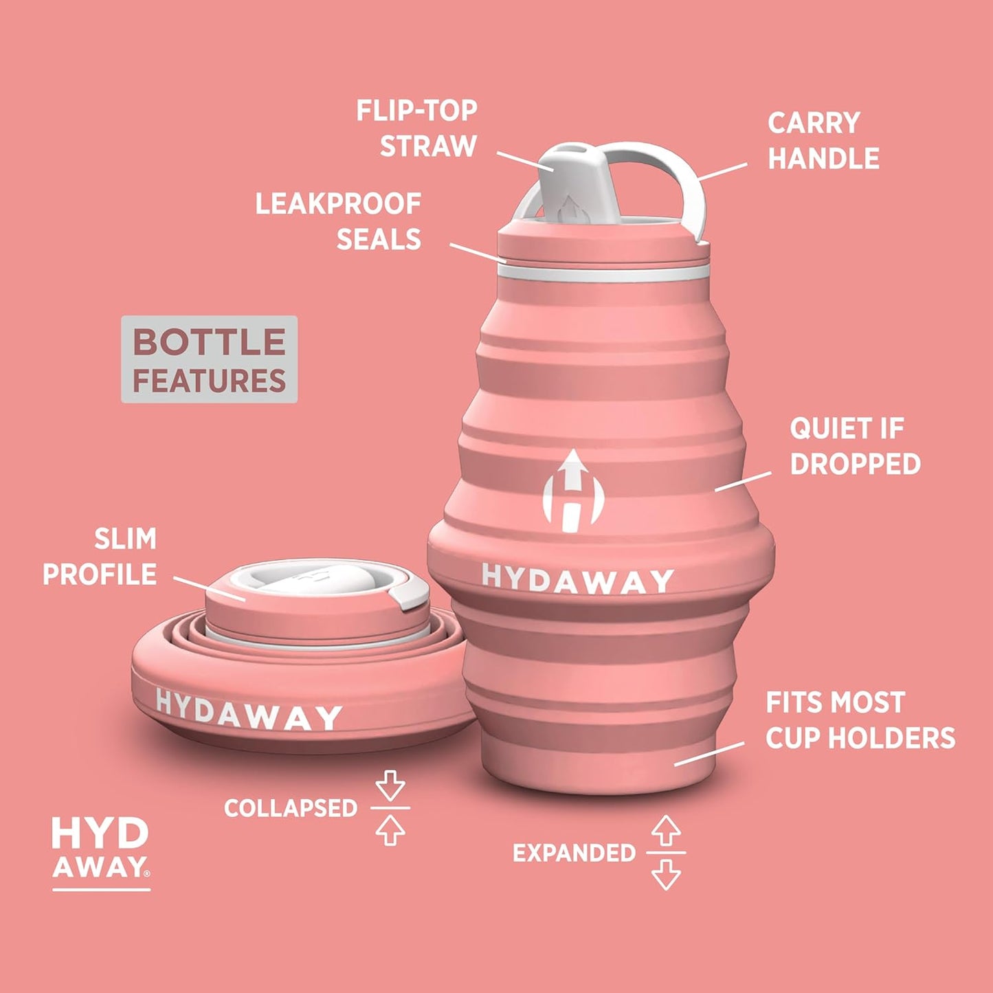 HYDAWAY 17oz Collapsible Water Bottle - BPA-Free, Leakproof, Lightweight, and Space-Saving - Perfect for Travel, Hiking, and Everyday Hydration