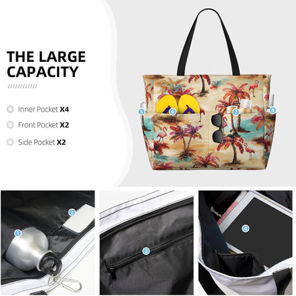 Beach Bag for Women Beach Tote Bag Waterproof Sandproof Large Bags with Zipper Big Capacity for Vacation Travel