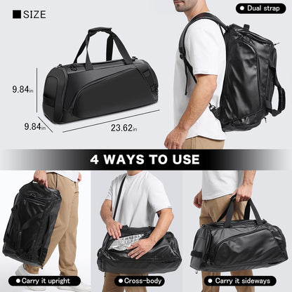 40L Travel Duffle Bag, 4-in-1 Large Gym Bag with Shoe & Wet Clothes and Laptop Compartments, Black