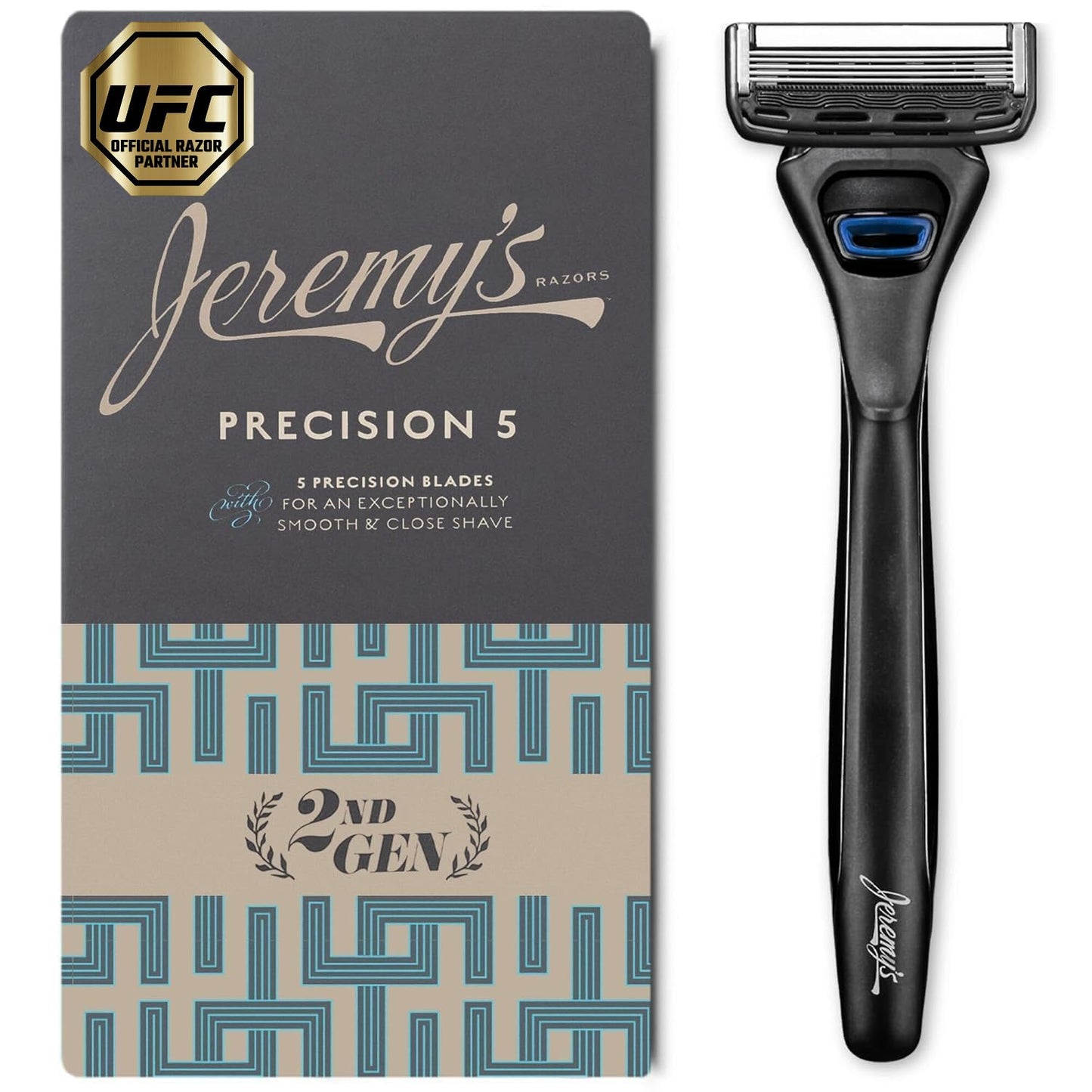 Jeremy's Razors for Men: Precision 5 Blade Razor - Stainless Blades, Lubricating Strip, Precision Trimmer - Men's Shaving Essentials Kit, Travel Shaver Face Body Head Shavers (1 Razor 1 Cartridge)