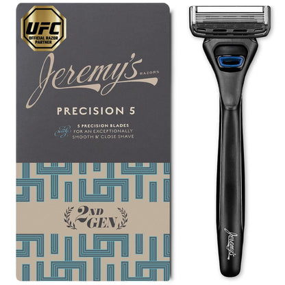 Jeremy's Razors for Men: Precision 5 Blade Razor - Stainless Blades, Lubricating Strip, Precision Trimmer - Men's Shaving Essentials Kit, Travel Shaver Face Body Head Shavers (1 Razor 1 Cartridge)