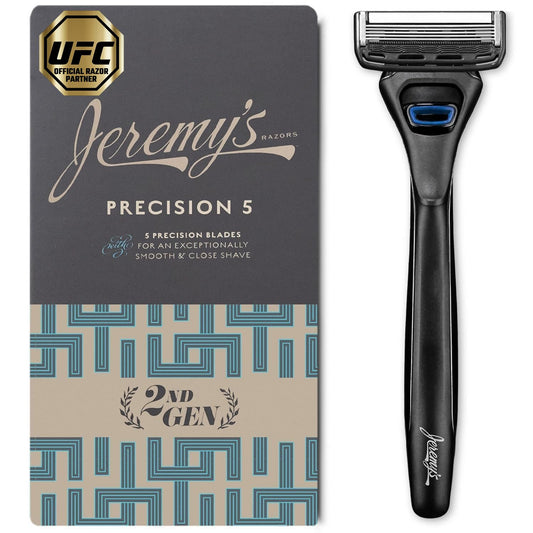Jeremy's Razors for Men: Precision 5 Blade Razor - Stainless Blades, Lubricating Strip, Precision Trimmer - Men's Shaving Essentials Kit, Travel Shaver Face Body Head Shavers (1 Razor 1 Cartridge)