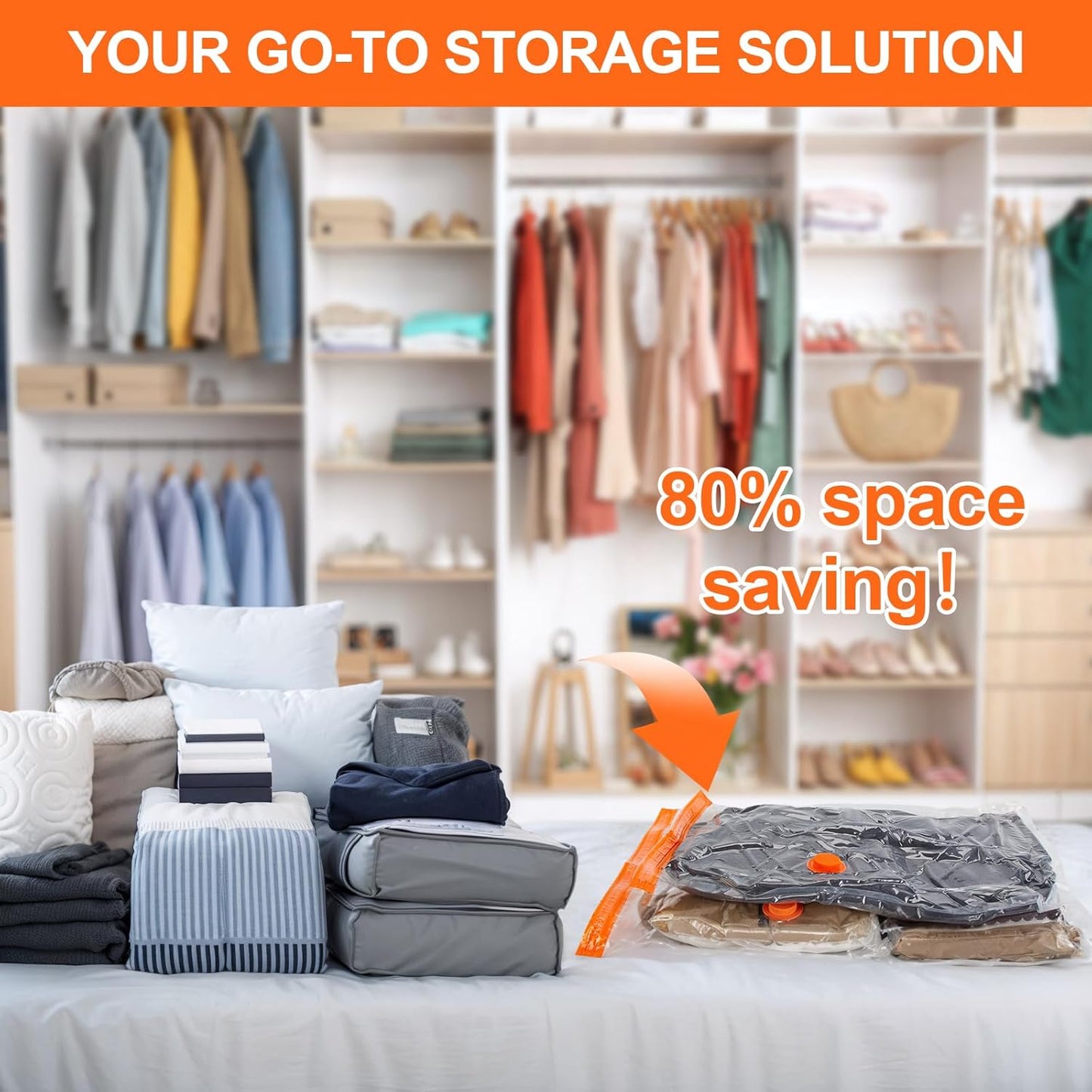 AGPTEK 12 Pack Vacuum Storage Bags(3 Jumbo/Large/Medium/Small) Compression Storage Bags for Blankets Clothes, Space Saver Vacuum Seal Bags for Clothing Bedding Travelling Luggage(Electric Pump)