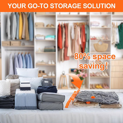 AGPTEK 12 Pack Vacuum Storage Bags(3 Jumbo/Large/Medium/Small) Compression Storage Bags for Blankets Clothes, Space Saver Vacuum Seal Bags for Clothing Bedding Travelling Luggage(Electric Pump)