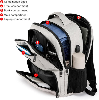 School Backpack for Teens Girls & Women, College Bookbag with 15.6 Inch Laptop Sleeve, 3 Compartments School Backpack, Ergonomic Straps - Beige