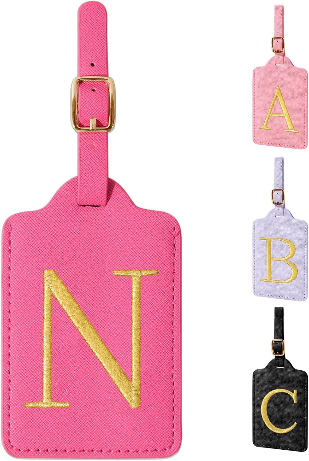 Personalized Rose Red Leather Initial Luggage Tags - Cute Embroidered Custom Monogram Name Card Cover Travel Backpack Gift for Women & Kids