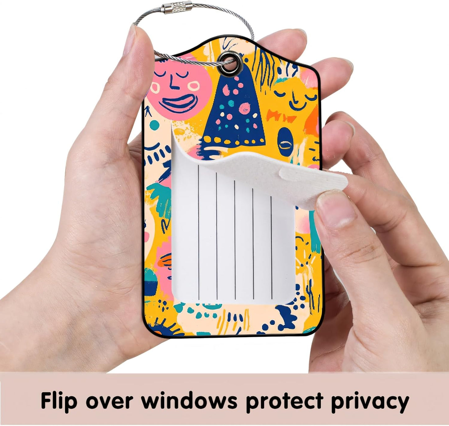 Luggage Tags for Suitcases, 2-Pack PU Leather for Cruise & Travel, Baggage ID Tags with Privacy Cover & Address Card, Durable Metal Ring, Kids Adults Travel Accessories, Abstract Joy Faces