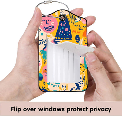 Luggage Tags for Suitcases, 2-Pack PU Leather for Cruise & Travel, Baggage ID Tags with Privacy Cover & Address Card, Durable Metal Ring, Kids Adults Travel Accessories, Abstract Joy Faces