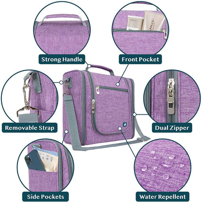 PAVILIA Extra Large Toiletry Bag Travel Bag for Women Men, Hanging Cosmetic Organizer, Water Resistant Makeup Bag for Accessories Toiletries, Travel Essentials Kit (Purple)