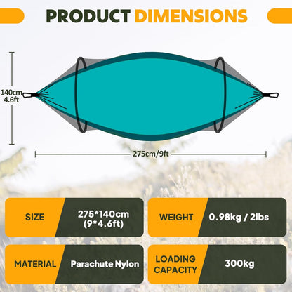 Chihee Ultra-Light Travel Camping Hammock Pop-up Net Hammock 660lbs Load Capacity,Breathable,Quick-Drying Parachute Nylon 2 Premium Carabiners,2 Tree Slings Included for Outdoor Backpacking Hiking
