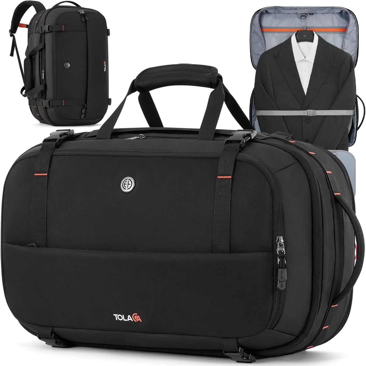 Tolaccea Travel Backpack with Garment Bag, Suit Carry On Backpack, TSA Flight Approved for Travel & Business Trips with Dual Laptop Storage for 17.3" and 12.9" & Extra Toiletry Bag, 45-55L Expandable