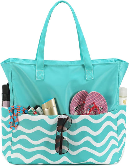 LEDAOU Beach Bag Waterproof Sandproof Women Tote Bag Pool Bag with Zipper for Gym Grocery Travel with Wet Pocket