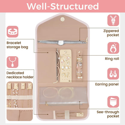 BAGAIL Hanging Toiletry Bag for Women Water-resistant Cosmetic Bag Large Capacity Travel Makeup Organizer for Full-Sized Travel Essentials(Classic+Jewelry Bag, Pink)