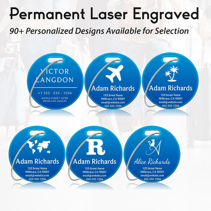 Customized Stainless Steel Luggage Tags: Personalize Your Suitcases, Backpacks, and Bags with Your Text (Blue)