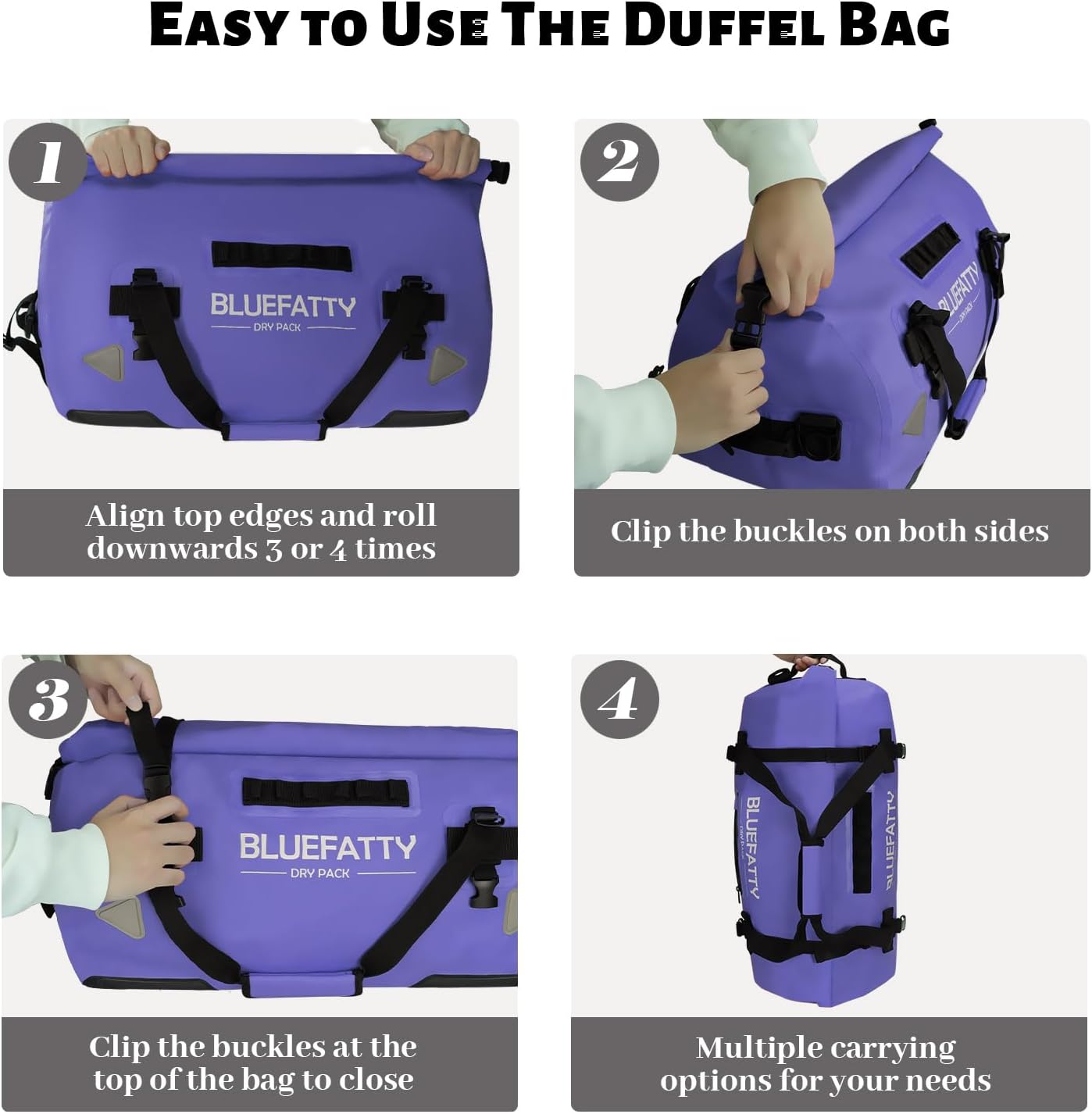 Waterproof Motorcycle Duffel Bag Roll Top Dry Duffel Bag with Quick-fixed Straps for Rafting, Boating, Kayaking, Travel, 50L(Blue)