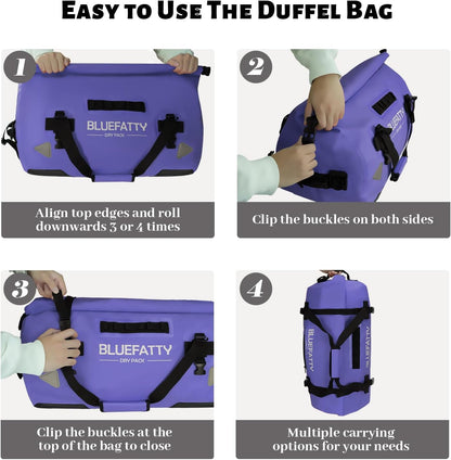 Waterproof Motorcycle Duffel Bag Roll Top Dry Duffel Bag with Quick-fixed Straps for Rafting, Boating, Kayaking, Travel, 50L(Blue)