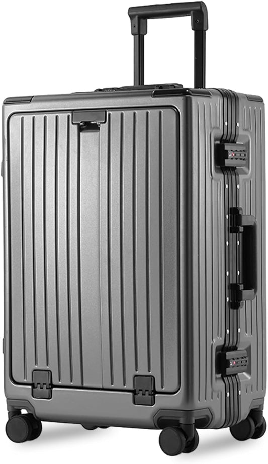 24 Inch Check-In Luggage Aluminum Frame Zipperless Luggage, Hard Shell Suitcase TSA Approved Checked Luggage, ABS+PC Lightweight Zipperless Suitcase with Spinner Wheels (Grey)