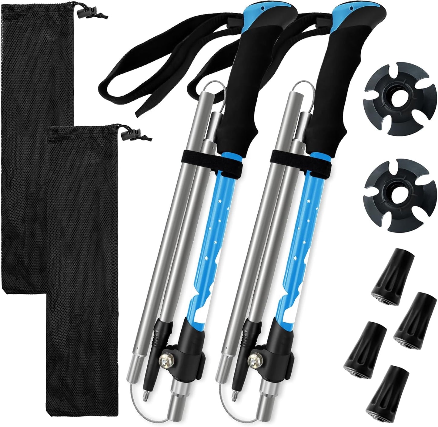 Collapsible Trekking Poles for Hiking - Lightweight Foldable Hiking Poles, 2 Pack Adjustable Aluminum Walking Sticks with for Men, Women, Kids, Seniors, Walking Poles for Backpacking, Camping, Travel