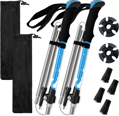 Collapsible Trekking Poles for Hiking - Lightweight Foldable Hiking Poles, 2 Pack Adjustable Aluminum Walking Sticks with for Men, Women, Kids, Seniors, Walking Poles for Backpacking, Camping, Travel