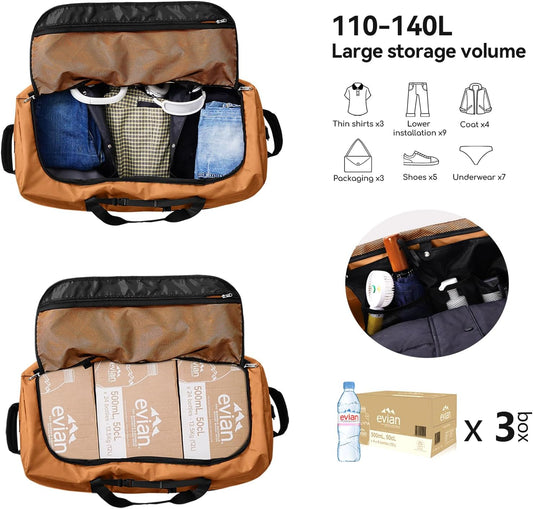 Vomgomfom 32" Soft-Sided Foldable Wheeled Travel Duffel Bag,Expandable 110L to 140L Rolling Cargo Bag with 2 Wheels and Multiple Pockets,Brown