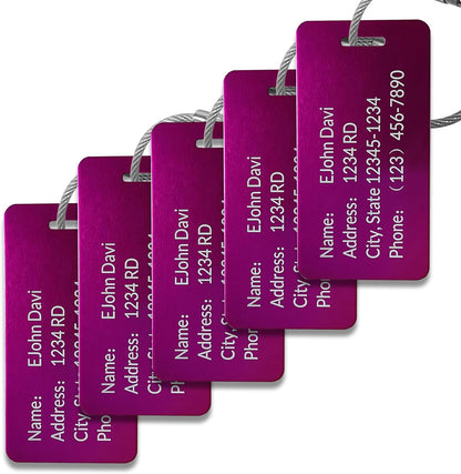 (5Pack Made in USA) Custom Personalized Luggage Tags-Customized Unique tag for Suitcase Backpack Travel,Bags (Wine red (3.8×2))