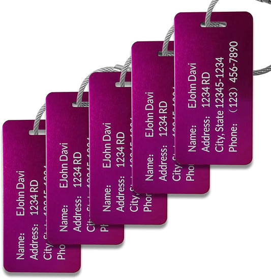 (5Pack Made in USA) Custom Personalized Luggage Tags-Customized Unique tag for Suitcase Backpack Travel,Bags (Wine red (3.8×2))