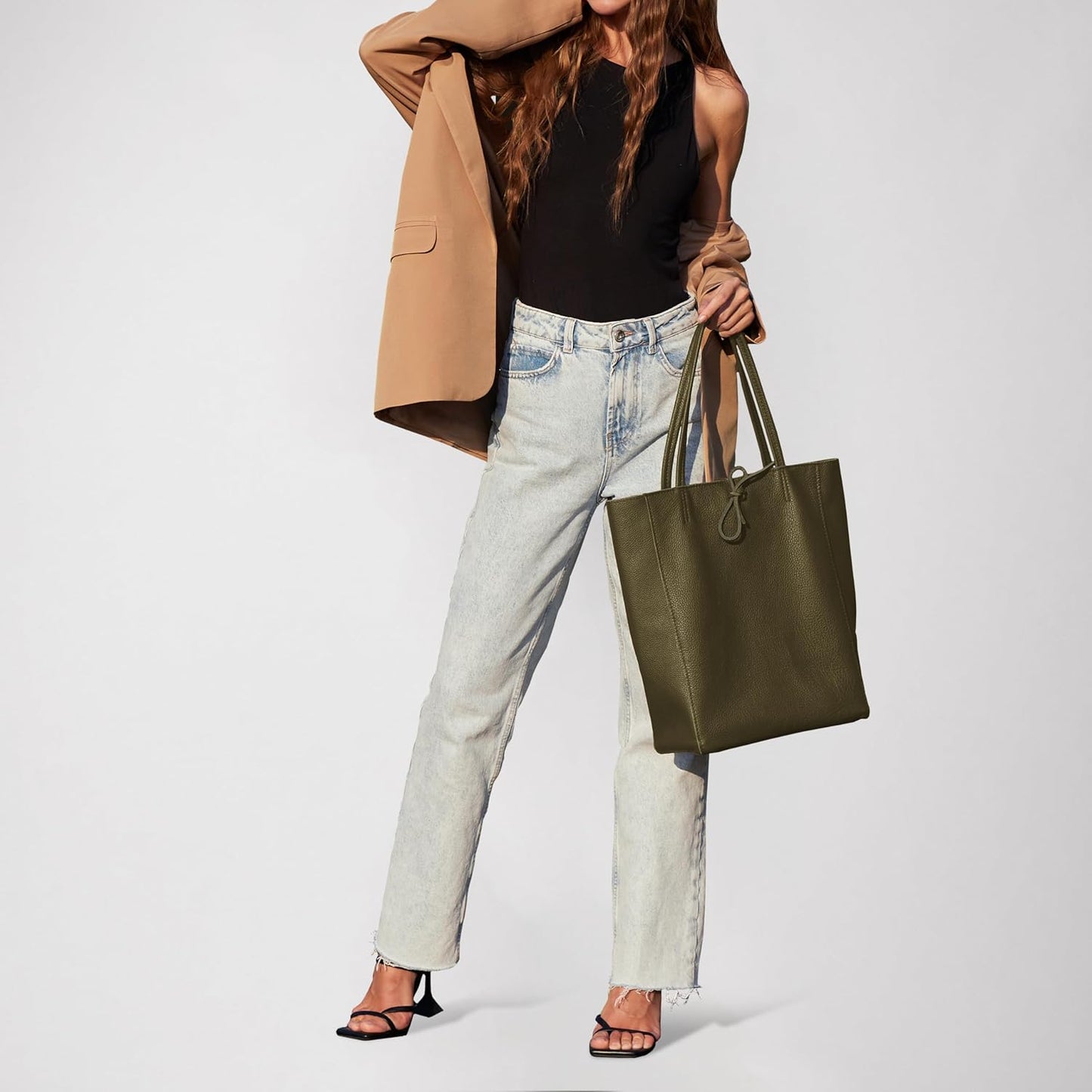 Italian Calf Leather Tote for Women with Zipper, Inner Pocket & Flat Base | Soft Unlined Shopper for Work & Travel