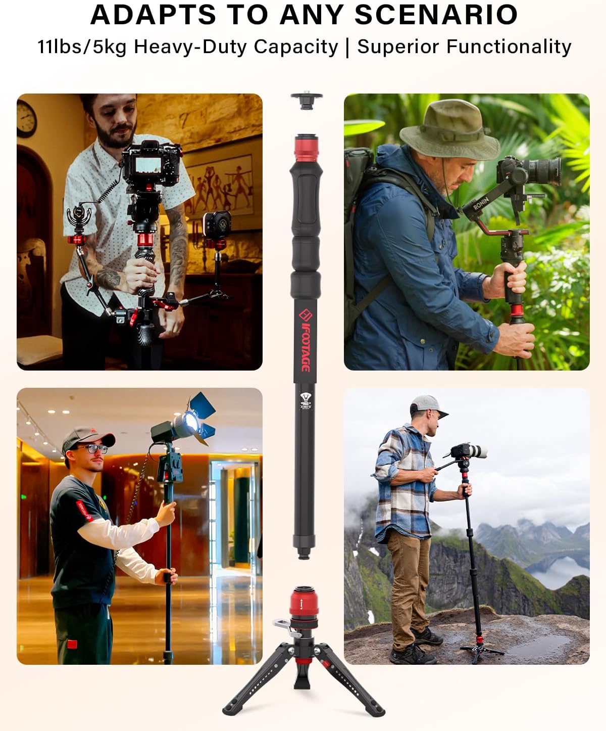 IFOOTAGE 59” Monopod with Feet,Cobra 3 Strike A150S,Professional Travel Camera Monopod,Pedal Lock Base,One-Click Design,for VCR DSLR Nikon Sony,Max.Load 11lbs/5KG